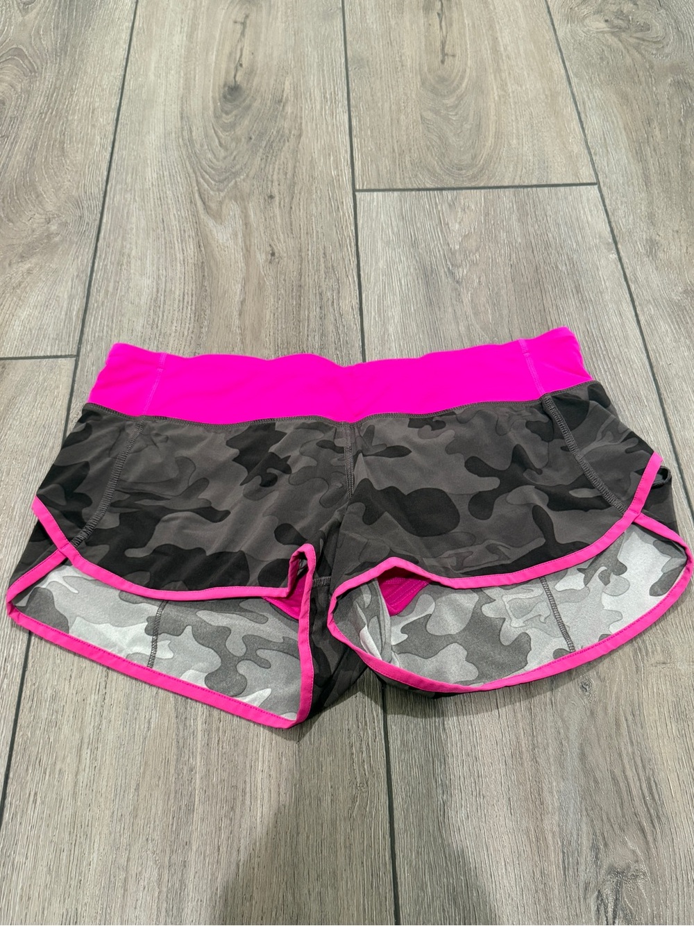 lululemon athletica Gray Camo Athletic Shorts with Hot Pink Trim